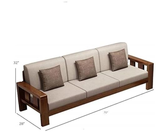 Image of Sheesham Wooden 5 Seater Sofa Set for Living Room | Rosewood 5 Seater Cushion Sofa Set for Home & Office | Solid Wood Sofa for Lounge (Natural Teak Finish, 3+1+1 Seater)