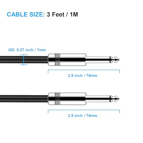 Image of New Bee Guitar Cable 3ft Electric Instrument Cable Bass AMP Cord Straight to Straight for Electric Guitar, Bass Guitar, Electric Mandolin, Pro Audio, Black