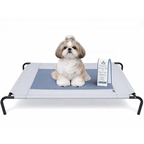 Image of Medium Elevated Cooling Dog Cot Bed with High-Strength Powder Coated Steel Frame, Breathable Mesh, Rust-Proof, Easy to Clean, for Indoor /Outdoor Use- 36 X 22 X 7 Inches, Grey
