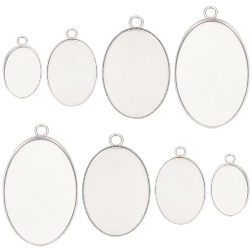 SUNNYCLUE 1 Box 40Pcs Bezel Tray Blanks 304 Stainless Steel Bezel Trays Cabochon Bezels Cabochon Bezel Tray Blank Pendant Trays Setting Cabochon Blank Base for Bouquet Wedding Graduation Findings