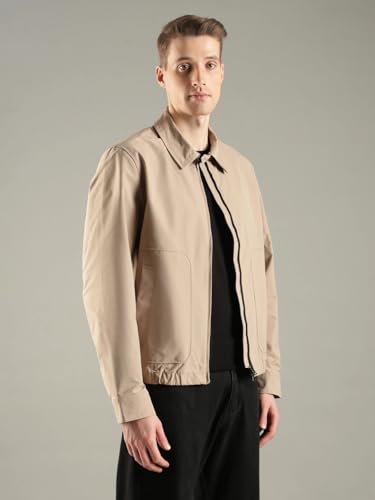 Image of Solid relaxed fit polyester jacket