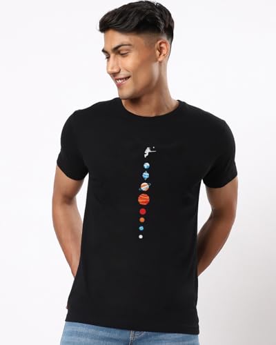 Image of Bewakoof Men's Printed 100% Cotton T-Shirt - Regular Fit, Round Neck, Half Sleeves