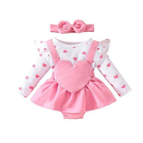 Conjunto de San Valentín para recién nacida con mameluco de corazones acanalado y diadema de regalo