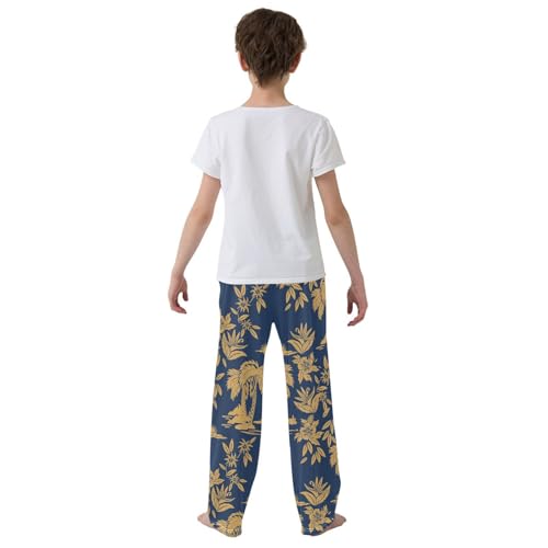 Golden Palm Tree Boys Long Pants Soft Trousers Elastic Waist Kids Lounge Bottoms with Pockets S-XL3