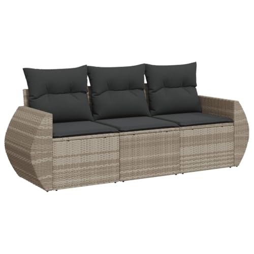 vidaXL Salon de Jardin avec Coussins 3 pcs, Canapés de Patio, Ensemble de Meubles, Mobilier de Terrasse Extérieur, Gris Clair Résine Tressée