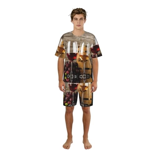 Fgwaauh Conjunto de pijama de madera para hombre, pantalones cortos, ropa de dormir, pijama de verano y pantalones cortos, Negro, M
