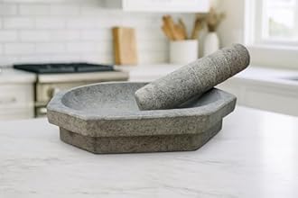 EZAHK Kalvam Stone Mortar and Pestle Set,Masher, Khalbatta, Kharal, Musal,for Kitchen, Home, Herbs and Spices (9.5 inch Grey,Big Size)