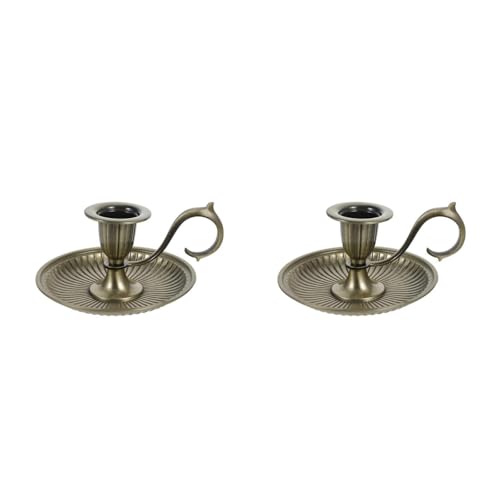 Healifty 2pcs Metal Taper Candle Holders Vintage Bronze Candlestick Holders with Handle for Antique Decor Wedding Dinner Centerpiece Christmas Halloween Decor
