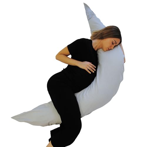 SEB MARKET | Cojín Lactancia 180x60 Ergonómico y Mullido para Embarazo - Cojín Lactancia Gris 100% Algodón Certificado Oeko-Tex Standard 100