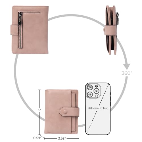 Image of Alldaily Small Slim RFID Blocking Leather Wallet for Women, Bifold with 10 Card Slots and Coin Pocket (Dark Pink)