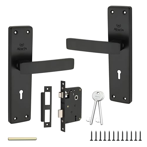 Image of Petra KY Black, 8 Inch Iron Mortise Lockset, 6 Lever Double Turn Locking Mechanism, 3 Keys,Ideal for Left /Right Handed Doorn in Main Door, Bedroom, Living Room Doors (Regular, Black)