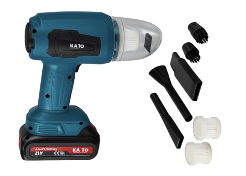 Image of KAITO Cordless Car Vacuum Cleaner & Blower 2-in-1 (21 V) | Portable Handheld Vacuum Cleaner with Dual Batteries, Charger & 6 Attachments | High-Power Cleaning for Car, Home & Office