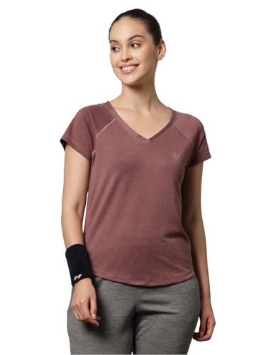 Image of UZARUS Women's V-Neck Regular Fit Gym T-Shirt Soft, Lightweight & Quick-Dry Fabric Activewear Top for Workout, Yoga, Running, Exercise, Casual