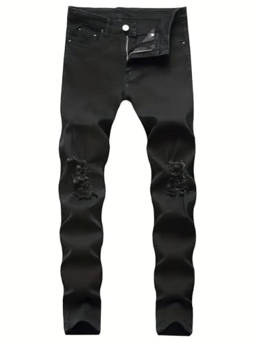 Mens Jeans Slim Fit Straight Leg Stretchy Streetwear Trendy Distressed Skinny Ripped Jeans