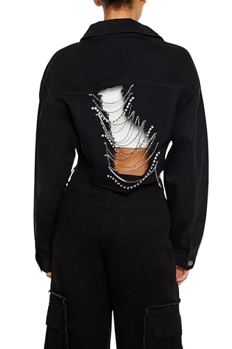 Forever 21 Women's Rhinestone Chain Denim Jacket