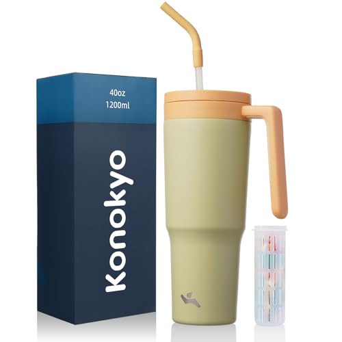 Image of Konokyo 40 oz Tumbler with Handle and Straw, Insulated Water Bottle
