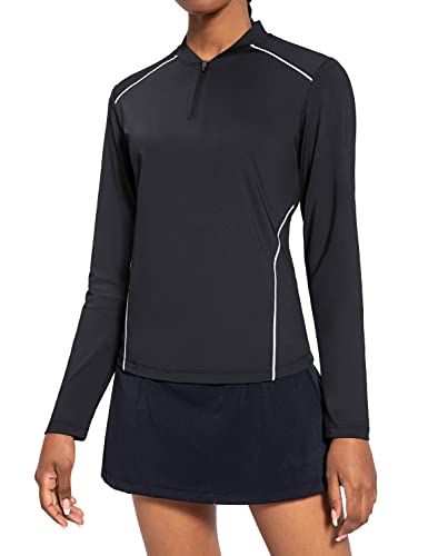Baleaf Women's Long Sleeve Tennis Golf Shirts Upf 50+ 1/4 Zip Quick Dry Active Tops Black M #TOP1