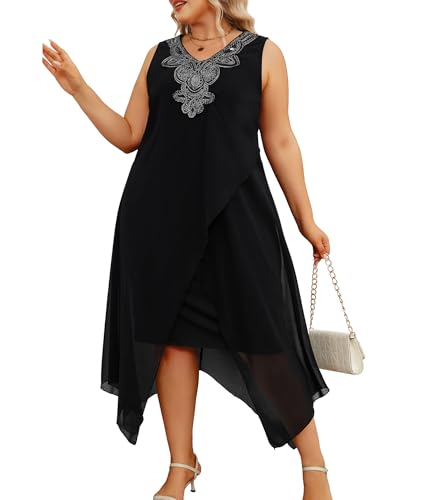 OCSTRADE Womens Plus Size Chiffon Dress Loose Sleeveless Flowy Cocktail Party Midi Dresses3