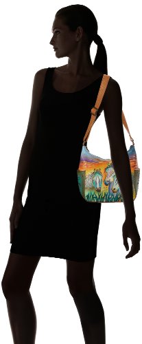 Image of Anuschka Women's Genuine Leather Shoulder Bag | Hand Painted Original Artwork | Classic Hobo With Studded Side Pockets | Genuine Leather