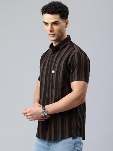 Image of Majestic Man Men Slim Fit Cotton Striped Half Sleeve Casual Shirt