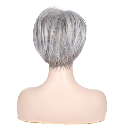 Baruisi Short Grey Wigs for Women Pixie Layered Wig with Bangs Synthetic Hair Wigs Cosplay Halloween Daily Wig - Image 4