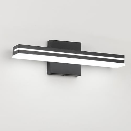 Image of SineRise 16-Inch LED Modern Bathroom Vanity Light Bar, Matte Black Modern Acrylic Bathroom Wall Lighting Fixtures Over Mirror (Cool White 6000K)