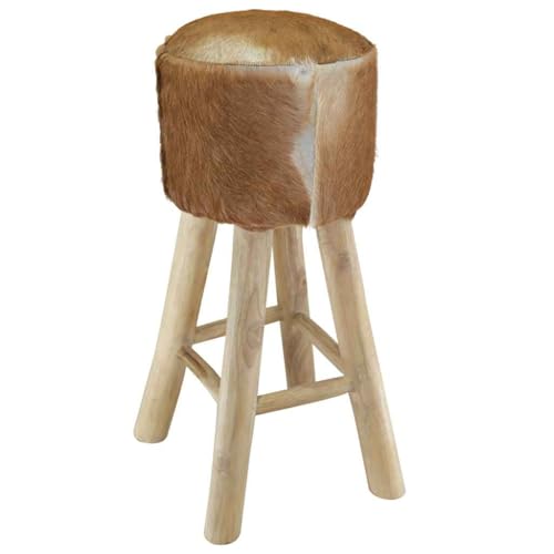 Tabouret de bar en cuir de chèvre et teck massif rustique 76 cm - 5