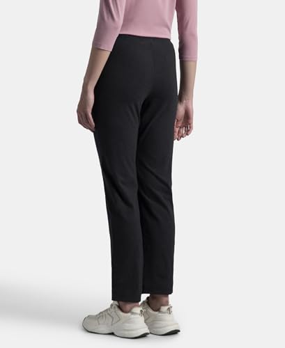Image of Jockey 1302 Men's Super Combed Cotton Elastane Stretch Relaxed Fit Trackpants with Side Pockets Black L