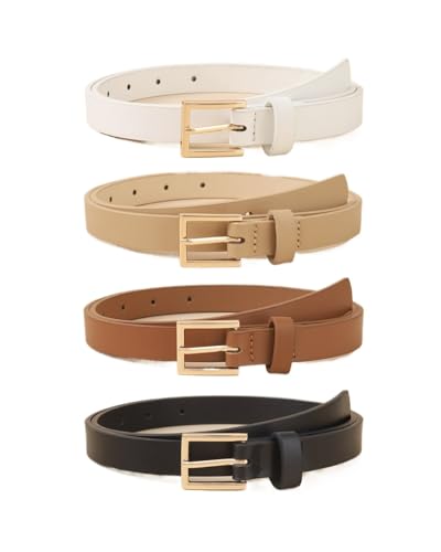 4pcs Women Skinny Leather Belt Thin Waist Belt with Metal Buckle for Pants Jeans Dresses2