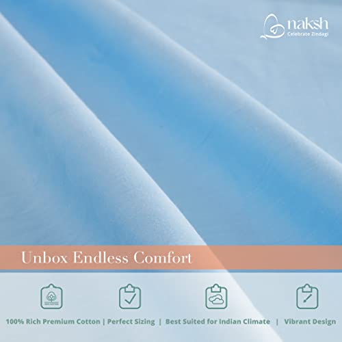Image of Naksh Coastal Retreat Collection King Size Bedsheet Cotton Elastic Fitted 78 x 72 Inch, 210 TC Plain Pure Cotton, Sky Blue | 1 King Size Bedsheet with Elastic Fitted and 2 Pillow Covers