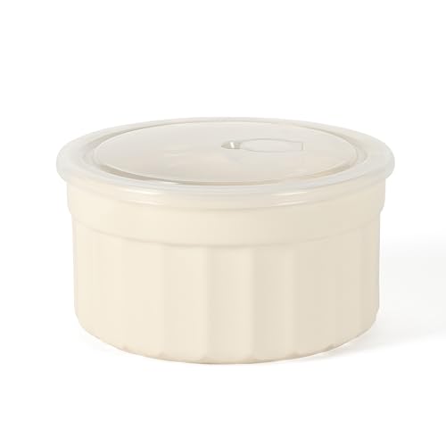 Image of Martha Stewart Broadbrook 6 Piece Stoneware Meal Prep Container Set with Lids, Round Food Storage & Bakeware, Cream, Oven, Microwave & Dishwasher Safe