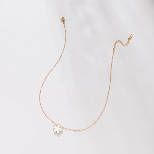 Image of Billet-doux 14k Gold-Plated Clover Necklace for Women, Sparkling Four-Leaf Shiny Clover Pendant with Dazzling Pave CZ Halo, Adjustable Size, Trendy Jewelry Gifts Perfect for Her