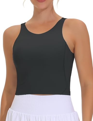 Image of THE GYM PEOPLE Women Sports Bra Sleeveless Padded Running Workout Tank Tops | U-Shaped Beauty Back, High-stretch fabric, Crop design, Sleeveless, Removable pads, Ideal for workout and daily wear