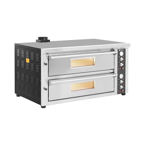 Royal Catering Horno eléctrico de pizza con 2 cámaras de cocción de 450 °C 13 200 W para 6 pizzas con diámetro de 33 cm de diámetro por separado, calor superior e inferior de arcilla refractaria, de