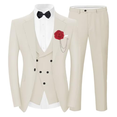Tuxedo 3 Piece Men's Suit Slim Fit Blazer Jacket Vest Pants Set for Prom Formal One Button Tux Suits