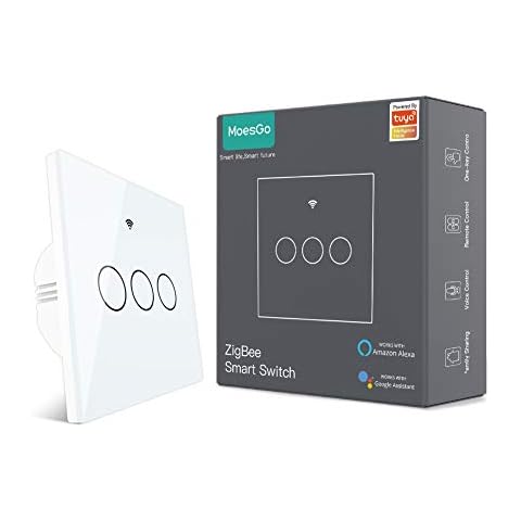 MoesGo Zigbee Smart Wall Light Switch No Neutral Wire or L + N Wire,No Capacitor Needed,Smart Life/Tuya,1/2 Way Muilti-Control,Alexa Google Home【Only Works with Tuya Zigbee Hub,2MQTT Available】 Cover
