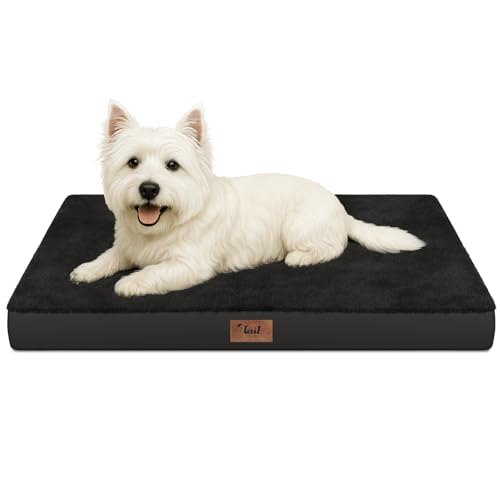 Image of Comfort Dog Bed for Small Dogs & Cats, Waterproof Dog Crate Mat Orthopedic Egg Crate Foam with Washable Removable Cover, Black
