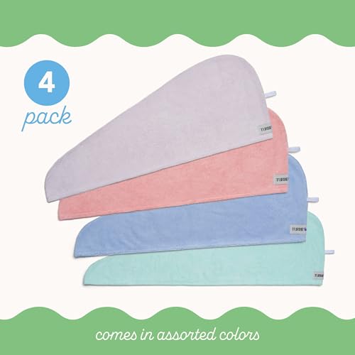 Turbie Twist Original Microfiber Hair Wrap [4 Pack] – Plopping Towel for Long and Curly Hair Women in Pink, Blue, Purple and Aqua
