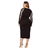 SheIn-Womens-Plus-Elegant-Contrast-Lace-Sleeve-Self-Belted-Wrap-Stretchy-Bodycon-Pencil-Dress SheIn Women's Plus Elegant Contrast Lace Sleeve Self Belted Wrap Stretchy Bodycon Pencil Dress Black X-Large Plus