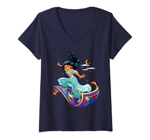 Mujer Disney Aladdin Princess Jasmine Magic Carpet Pose - Camiseta Camiseta Cuello V