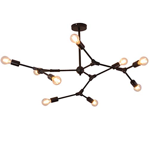 Lustre à 6 lumières plafonnier industriel moderne noir pour salon