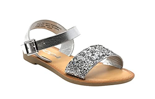 Soda Girls Sandals Open Toe Summer Flats Dress Sandals Shoes Toddler/Little Kid/Big Kid BIG BOSS SILVER 1