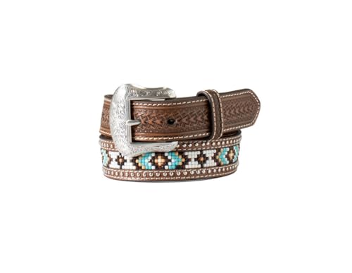 Nocona Belt Co. Boy's Arrow Basket Weave Bead Inlay Belt, Brown, 24