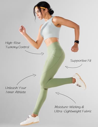Yogaration Leggings de treino para mulheres com bolsos, leggings de ginástica de compressão de cintu