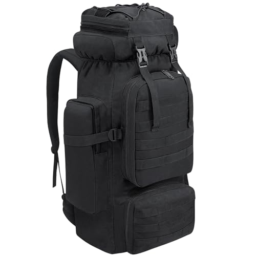 Lizbin Wanderrucksack 80L Rucksack für Herren Damen, Reiserucksack, wasserdichter Outdoor-Sport-Tagesrucksack, großer Rucksack Camping Trekking Taschen, Reiserucksack zum Campingklettern (Schwarz)