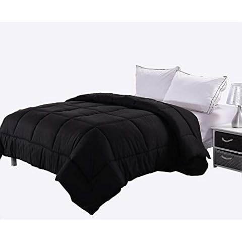 Ghooss All Season Black Bedding Down Alternative Comforter -Hotel Quality Luxury Quilt with Corner Tabs-Hypoallergenic-Super Microfiber Fill -Machine Washable-Queen Cover