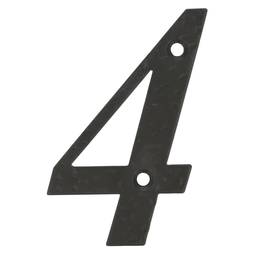 Amig - Número para Casas o Portales - Nº 4-100 x 65 mm - Para Paredes o Muros Exteriores de Viviendas - De Acero Acabado en Negro Epoxi - Estilo Forja - Incluye Tacos y Tirafondos