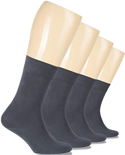 Hugh Ugoli Women's Cotton Dress Socks Seamless Toe Crew Socks with Gift Box, 4 Pairs, Charcoal Grey, Shoe size: 8-11