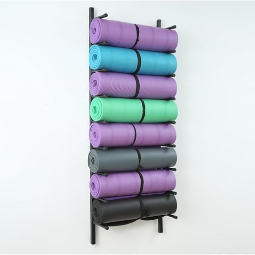Support mural pour tapis de yoga et rouleau en mousse en métal noir