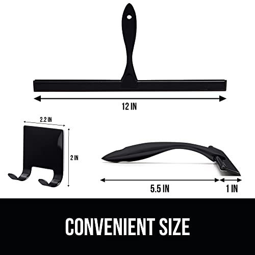 Gorilla Grip All Purpose Squeegee For Shower Glass Doors, Car Window Cleaning, Home Mirrors, 12 Inch, Stainless Steel, Streak Free Shine, Bathroom Accessory With Adhesive Hook, Black #TOP4